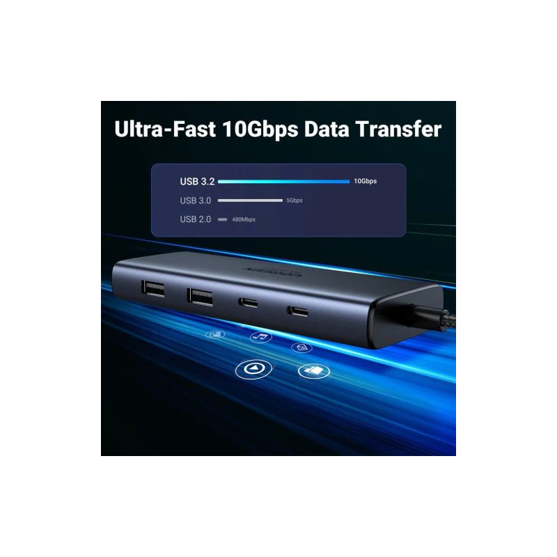 UGREEN 7-in-1 USB-C to 2*USB-A 3.2+2*USB-C 3.2+2*HDMI+PD port Converter - CM498 - 45379