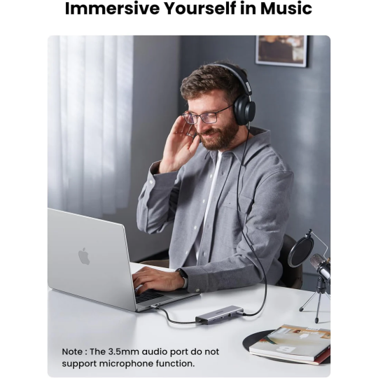 UGREEN USB-C 3*USB 3.0 A+HDMI 4K@30Hz, 2K@60HZ, 1080P@120Hz + VGA + RJ45 + SD/TF + 3.5mm Audio + PD Adapter - CM498 - 15601