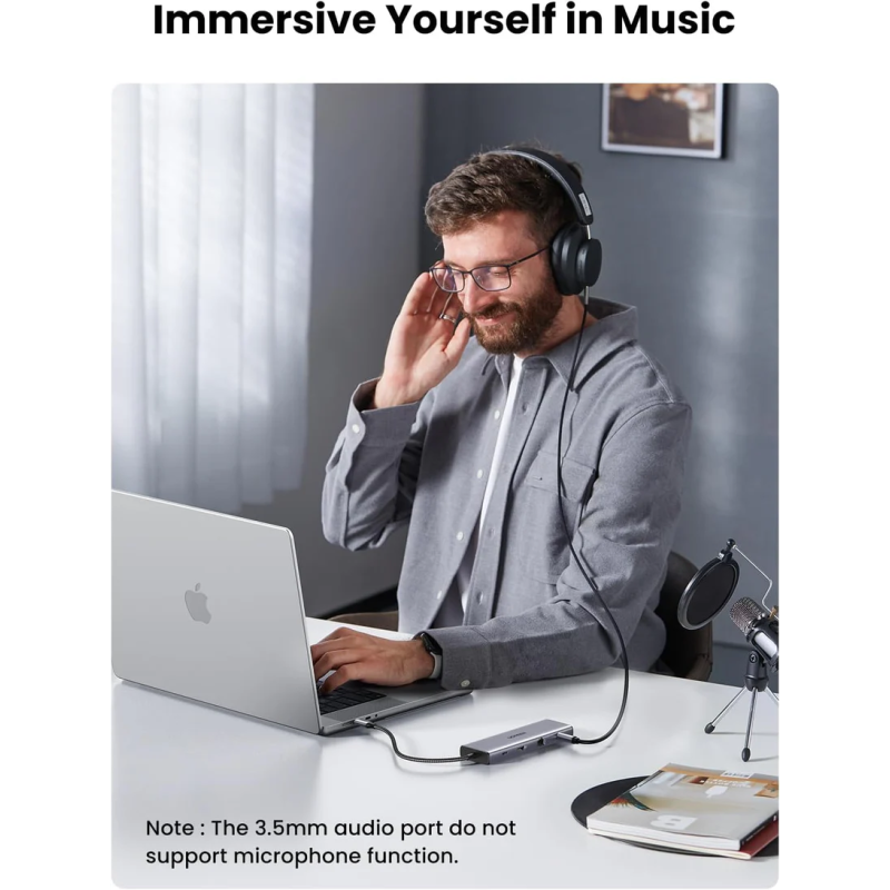 UGREEN USB-C 3*USB 3.0 A+HDMI 4K@30Hz, 2K@60HZ, 1080P@120Hz + VGA + RJ45 + SD/TF + 3.5mm Audio + PD Adapter - CM498 - 15601