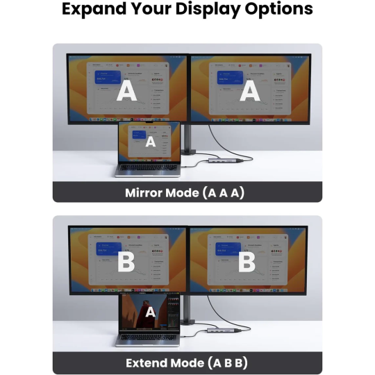 UGREEN USB-C 3*USB 3.0 A+HDMI 4K@30Hz, 2K@60HZ, 1080P@120Hz + VGA + RJ45 + SD/TF + 3.5mm Audio + PD Adapter - CM498 - 15601