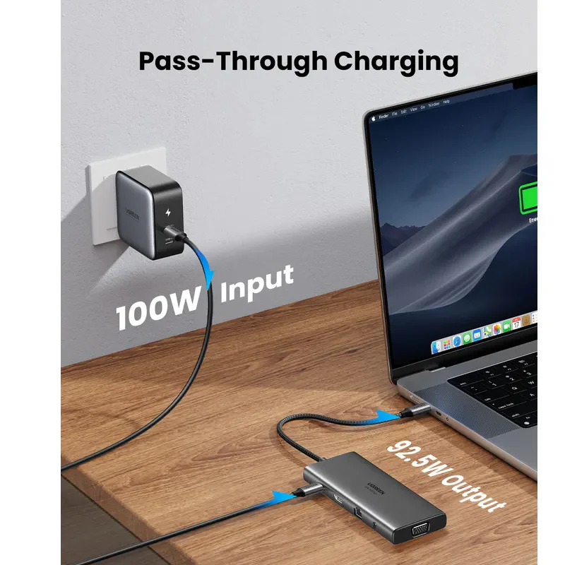 UGREEN 11-in-1 USB-C To 2xUSB-C 3.2+USB-A 3.2+USB-A 3.0+HDMI+VGA+RJ45 Gigabit+SD/TF+AUX3.5mm+PD Converter - CM639 - 45520