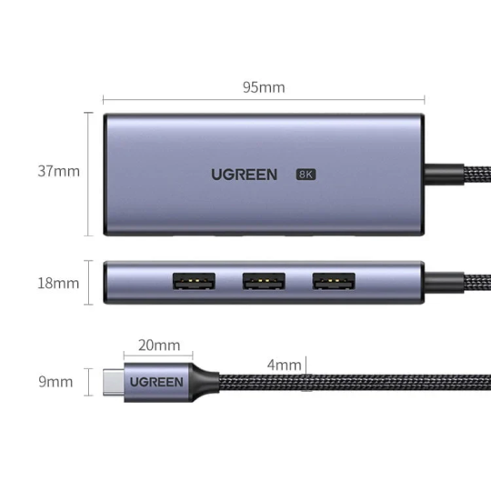 UGREEN USB-C to 3×USB 3.0+HDMI Multifunction Adapter (8K@30Hz) - CM500 - 50629