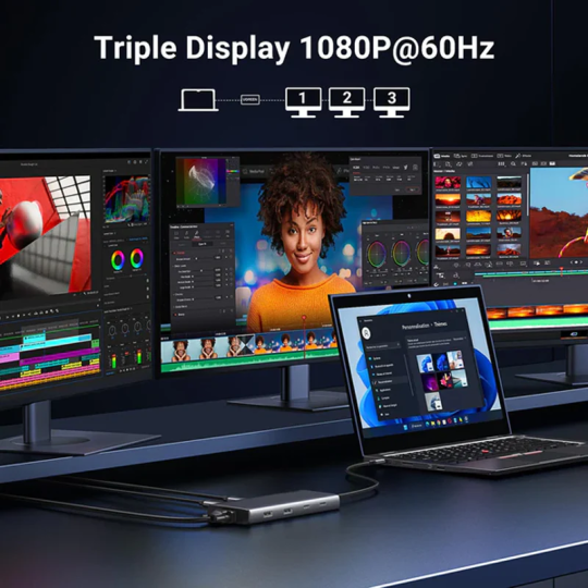 UGREEN 8-in-1 USB-C to 2*USB3.2+2*USB-C3.2+2*HDMI+1*VGA+PD port Converter - CM639 - 35588