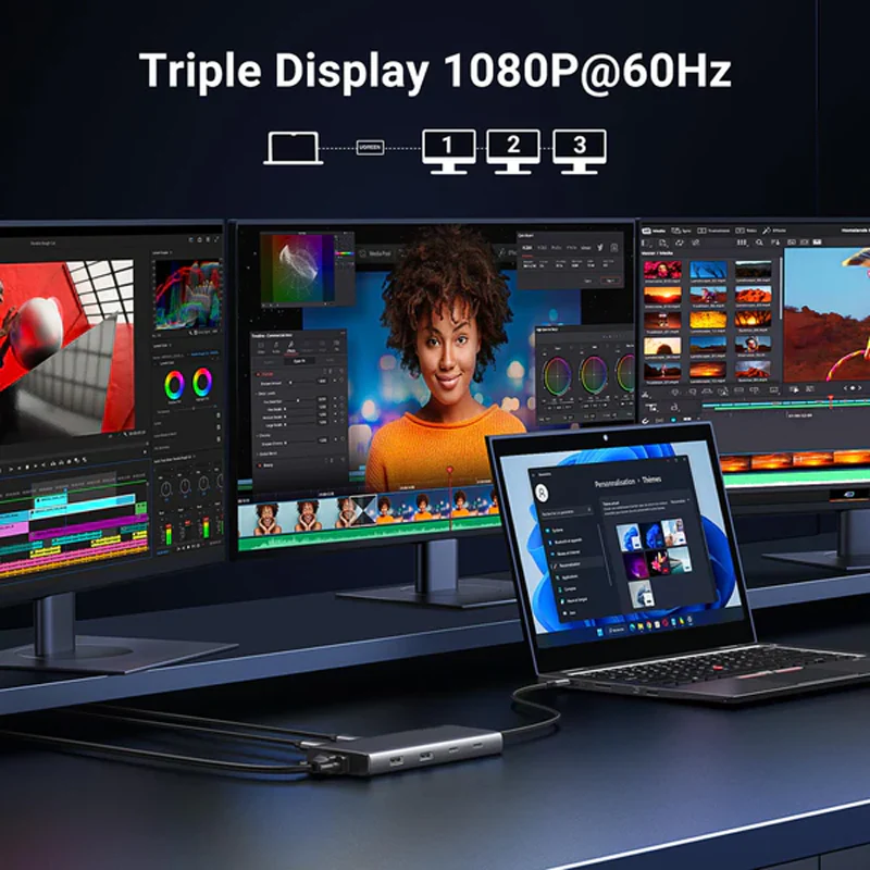 UGREEN 8-in-1 USB-C to 2*USB3.2+2*USB-C3.2+2*HDMI+1*VGA+PD port Converter - CM639 - 35588