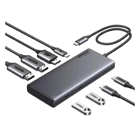 UGREEN 8-in-1 USB-C to 2*USB-A 3.2+2*USB-C 3.2+2*HDMI+DP+PD port Converter - CM639 - 35625