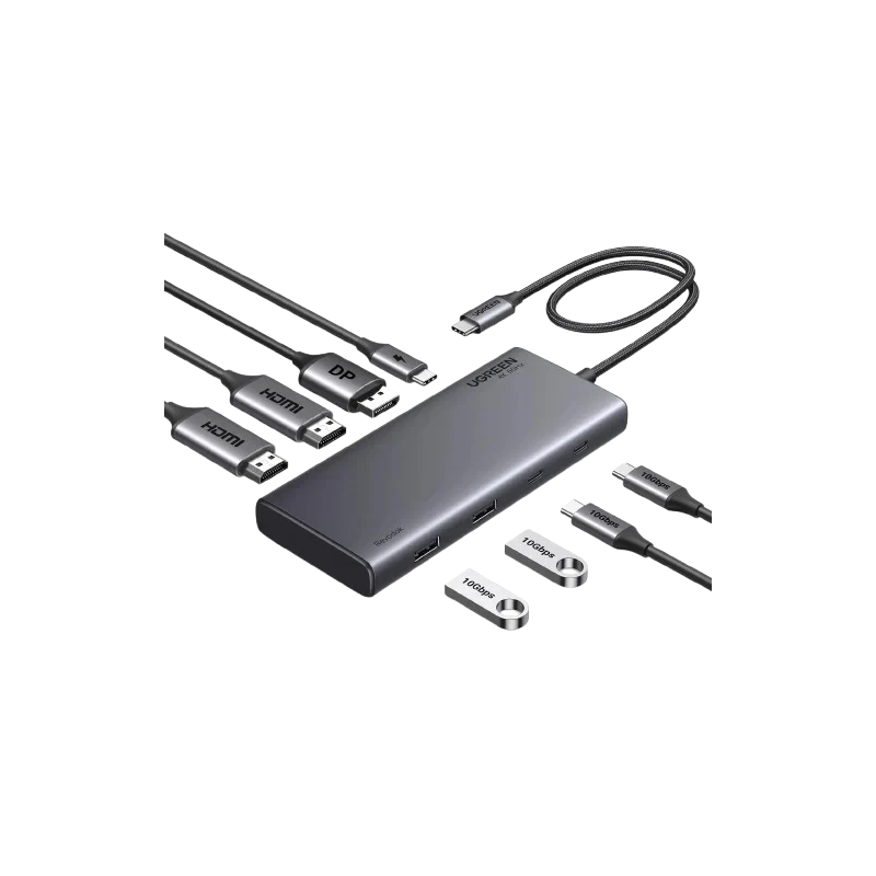 UGREEN 8-in-1 USB-C to 2*USB-A 3.2+2*USB-C 3.2+2*HDMI+DP+PD port Converter - CM639 - 35625