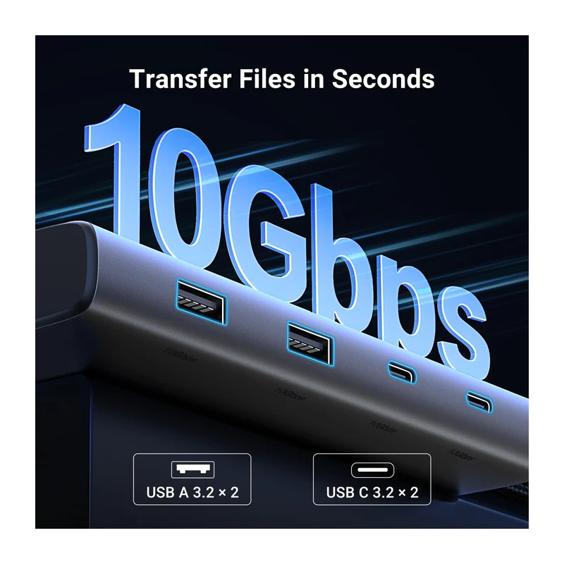 UGREEN 8-in-1 USB-C to 2*USB-A 3.2+2*USB-C 3.2+2*HDMI+DP+PD port Converter - CM639 - 35625