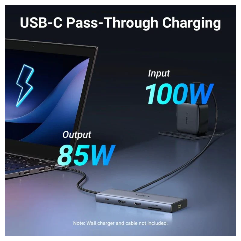 UGREEN 10-in-1 USB-C to USB-A 3.2+USB-A 3.0+2*USB-C 3.2+2*HDMI+RJ45 Gigabit+SD&TF +PD port Converter - CM639 - 45380