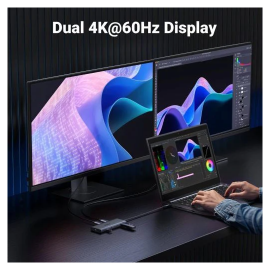 UGREEN 10-in-1 USB-C to USB-A 3.2+USB-A 3.0+2*USB-C 3.2+2*HDMI+RJ45 Gigabit+SD&TF +PD port Converter - CM639 - 45380