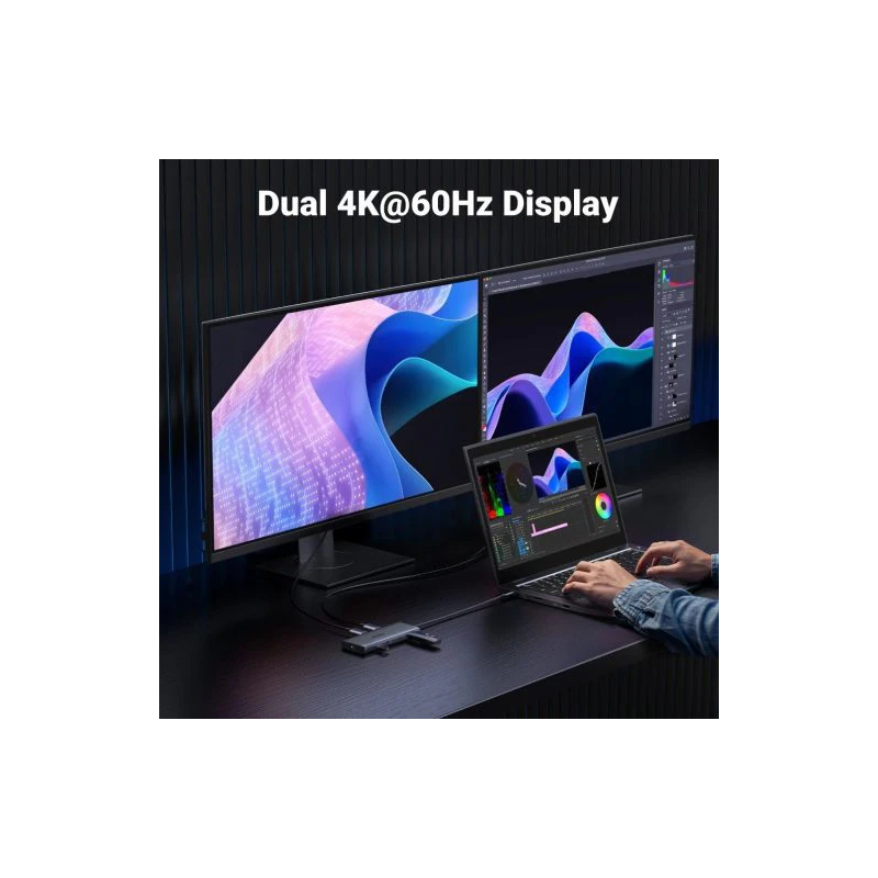 UGREEN 10-in-1 USB-C to USB-A 3.2+USB-A 3.0+2*USB-C 3.2+2*HDMI+RJ45 Gigabit+SD&TF +PD port Converter - CM639 - 45380