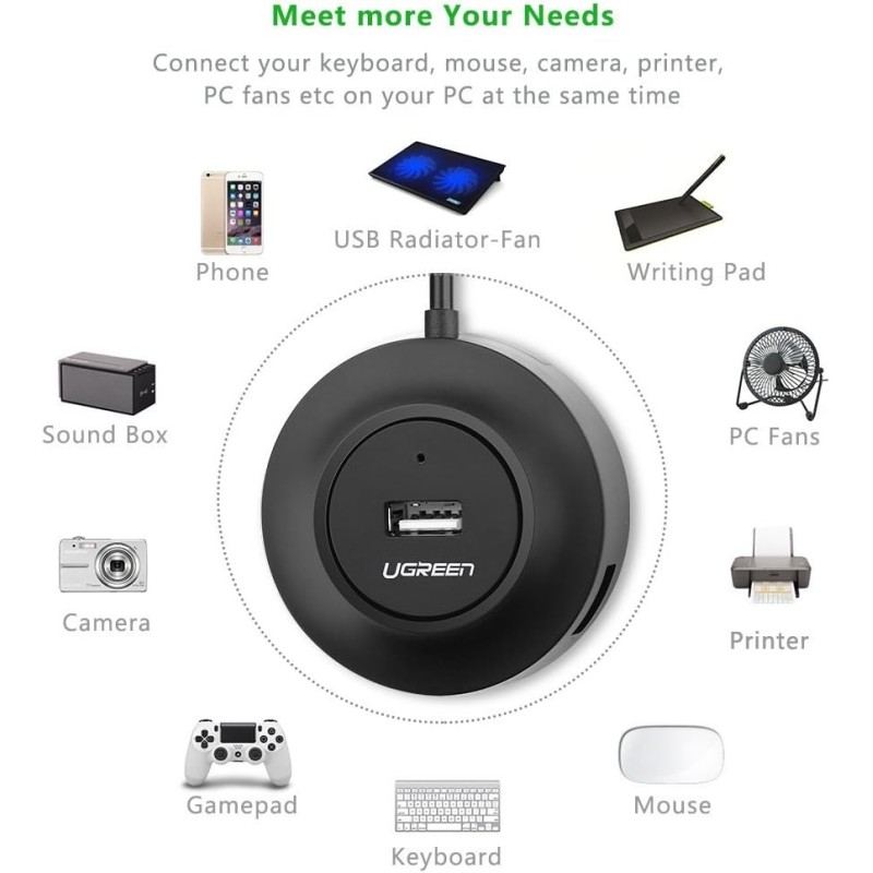 UGREEN USB 2.0 Hub 4 Ports With Micro USB Power Port - CR106 - 20277