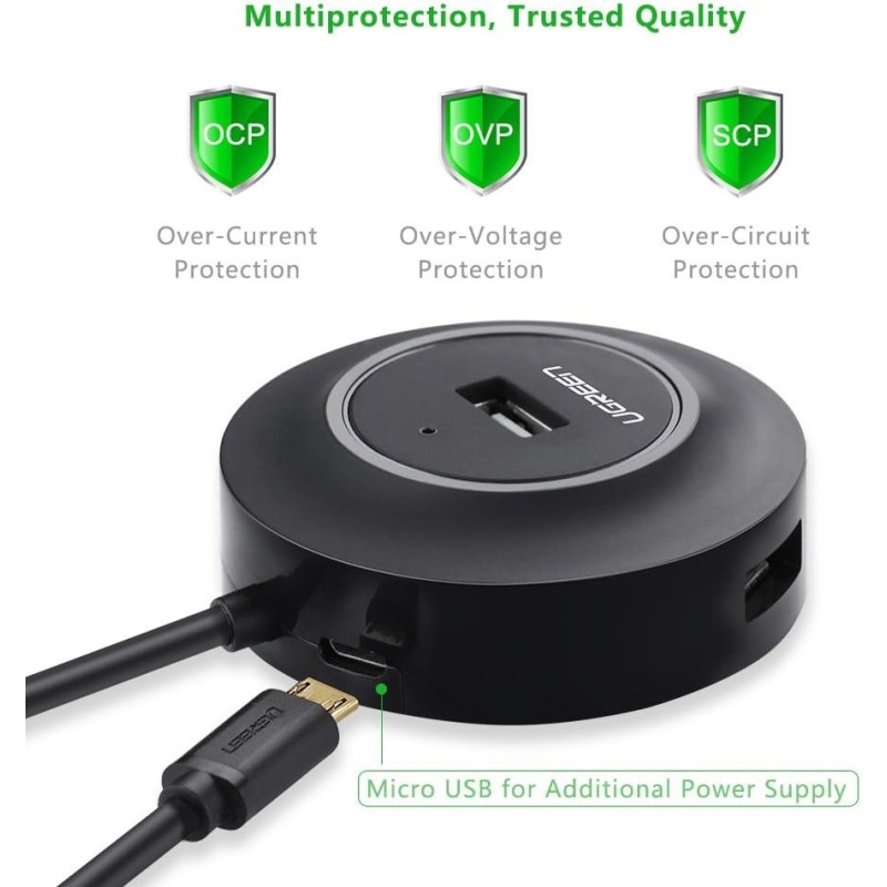 UGREEN USB 2.0 Hub 4 Ports With Micro USB Power Port - CR106 - 20277
