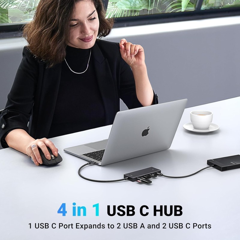 UGREEN USB C Hub, 10Gbps 4 in 1 USB 3.2 Adapter with 2 USB-C & A 3.2, 4 Ports Splitter Extender – CM806 - 35583