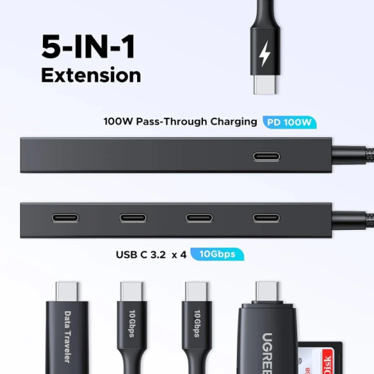 UGREEN 5-in-1 USB-C Hub USB-C To 4xUSB-C 3.2 HUB With PD - CM806 - 55334