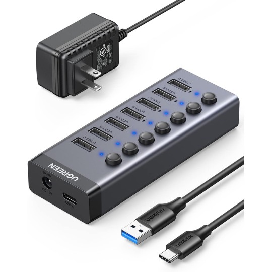 UGREEN USB-C to 7-Port USB-A 3.0 Hub DC 12V EU - CM481 - 90307