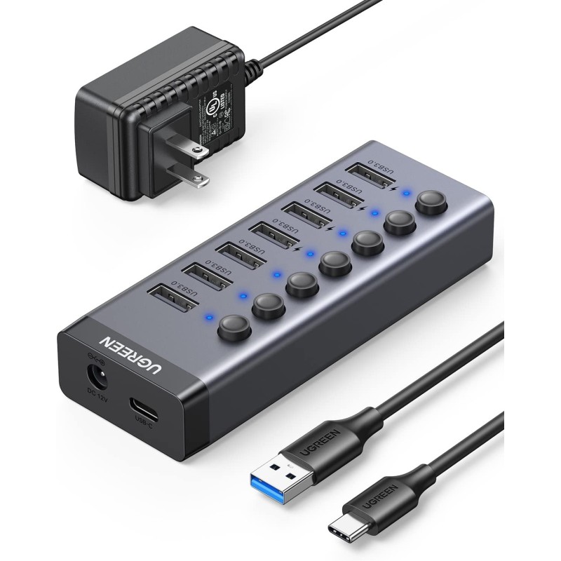 UGREEN USB-C to 7-Port USB-A 3.0 Hub DC 12V EU - CM481 - 90307