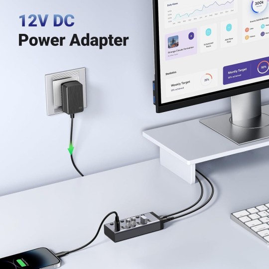 UGREEN USB-C to 7-Port USB-A 3.0 Hub DC 12V EU - CM481 - 90307