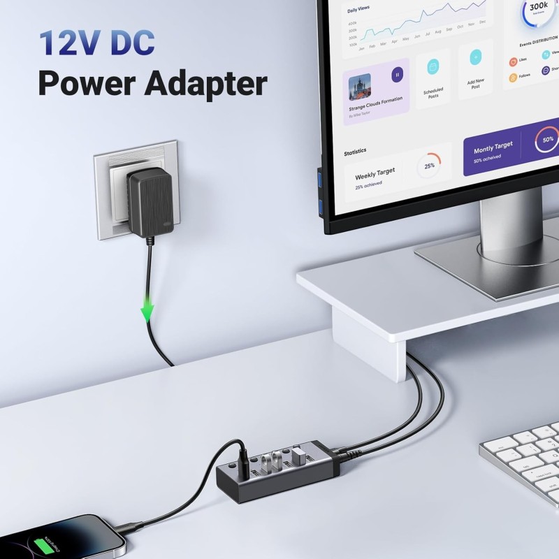 UGREEN USB-C to 7-Port USB-A 3.0 Hub DC 12V EU - CM481 - 90307