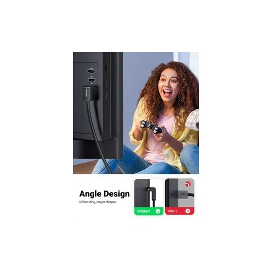 UGREEN HDMI Cable Right Angle 90 Degree (30AWG  OD7.3MM*4K@30Hz  HDMI 1.4) - HD103 - 10172