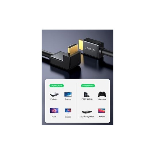 UGREEN HDMI Cable Right Angle 90 Degree (30AWG  OD7.3MM*4K@30Hz  HDMI 1.4) - HD103 - 10172