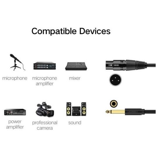 Ugreen Audio Cable XLR (Female) to 6.35mm Jack (Male) – Black - AV131 - 20719
