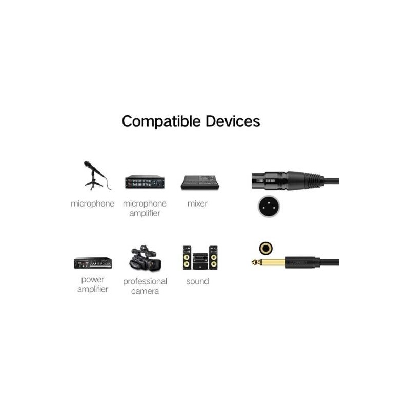 Ugreen Audio Cable XLR (Female) to 6.35mm Jack (Male) – Black - AV131 - 20719