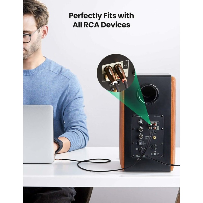 UGREEN 3.5mm Male to 2RCA Copper Case Braided Aux Cable - AV170 - 80845