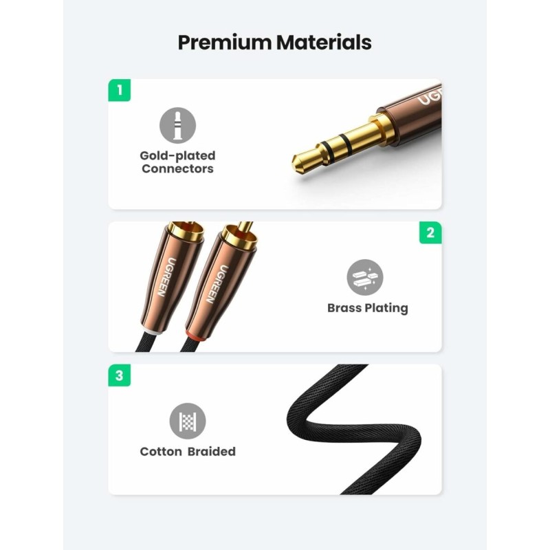 UGREEN 3.5mm Male to 2RCA Copper Case Braided Aux Cable - AV170 - 80845