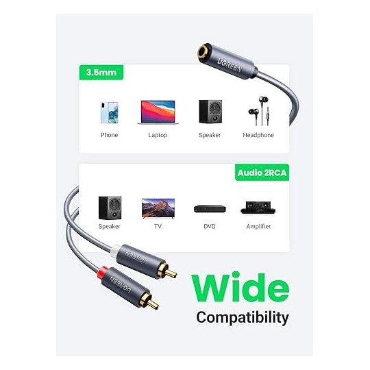 UGREEN 3.5mm Female to 2RCA Male Audio Cable - AV102 - 10588