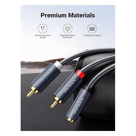 UGREEN 3.5mm Female to 2RCA Male Audio Cable - AV102 - 10588