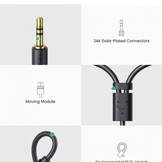 UGREEN 3.5mm Male to 2RCA Female Cable 25cm - AV109 - 10547