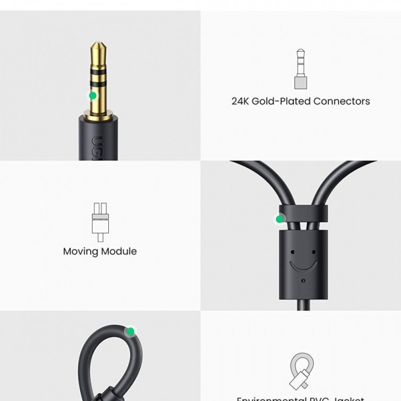 UGREEN 3.5mm Male to 2RCA Female Cable 25cm - AV109 - 10547