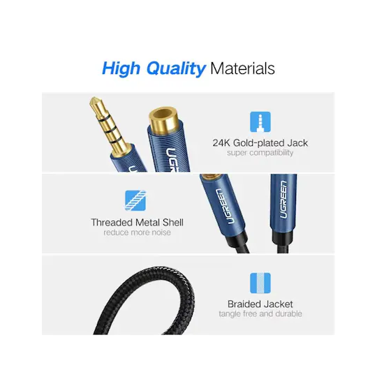 UGREEN 3.5mm Male to 3.5mm Female Extension Braid - AV118 - 40673