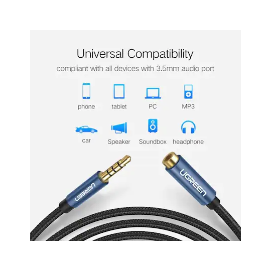 UGREEN 3.5mm Male to 3.5mm Female Extension Braid - AV118 - 40673