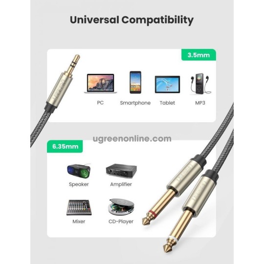 UGREEN 3.5mm TRS to Dual 6.35mm TS Audio Cable - AV126 - 10613