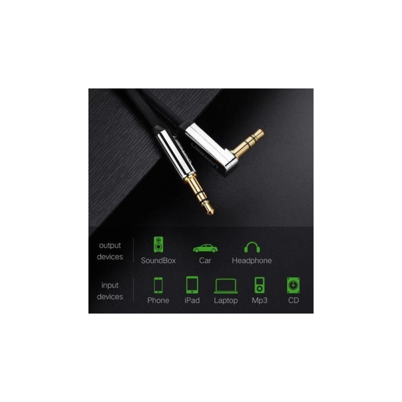 UGREEN 3.5mm Male to 3.5mm Male Straight to angle flat Cable - AV119 - 10597