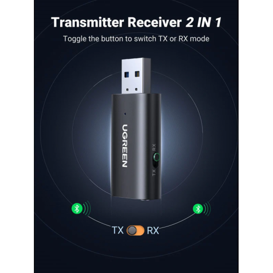 UGREEN USB 2.0 to 3.5mm Bluetooth Transmitter/Receiver Adapter with Audio Cable - CM523 - 60300