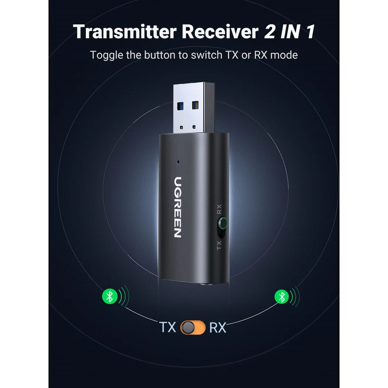 UGREEN USB 2.0 to 3.5mm Bluetooth Transmitter/Receiver Adapter with Audio Cable - CM523 - 60300