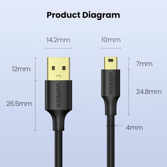 UGREEN USB 2.0 A Male to Mini 5Pin Male Cable - US132 - 10355