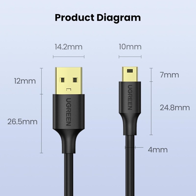 UGREEN USB 2.0 A Male to Mini 5Pin Male Cable - US132 - 10355