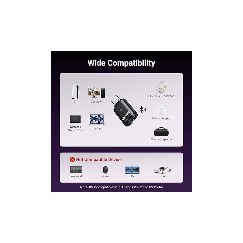 UGREEN Bluetooth 5.3 & aptx Transmitter Audio Adapter - BT501 - 45008