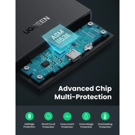 UGREEN USB 3.1 2.5" Hard Drive Enclosure 6G with USB-A to USB-C Cable + USB-C to USB-C Cable - US221 - 60735