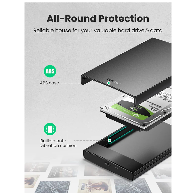 UGREEN USB 3.1 2.5" Hard Drive Enclosure 6G with USB-A to USB-C Cable + USB-C to USB-C Cable - US221 - 60735