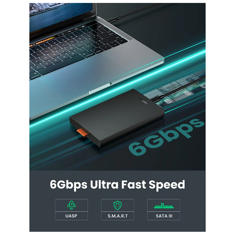 UGREEN USB 3.1 2.5" Hard Drive Enclosure 6G with USB-A to USB-C Cable + USB-C to USB-C Cable - US221 - 60735
