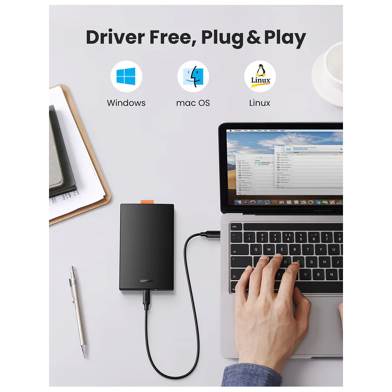 UGREEN USB 3.1 2.5" Hard Drive Enclosure 6G with USB-A to USB-C Cable + USB-C to USB-C Cable - US221 - 60735