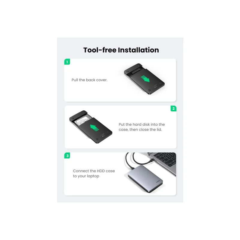 UGREEN 2.5'' SATA External Hard Drive Enclosure 6Gbps with C To A cable - CM300 - 70498