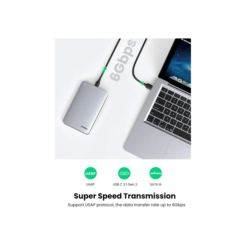 UGREEN 2.5'' SATA External Hard Drive Enclosure 6Gbps with C To A cable - CM300 - 70498