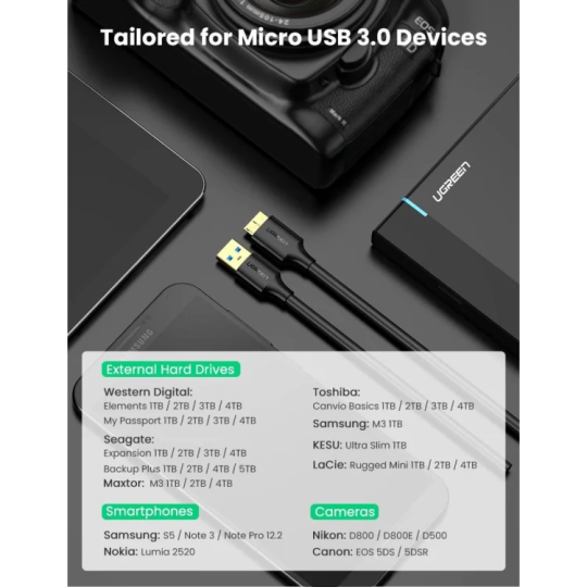 UGREEN USB 3.0 A Male to Micro USB 3.0 Male Cable - US130 - 10841