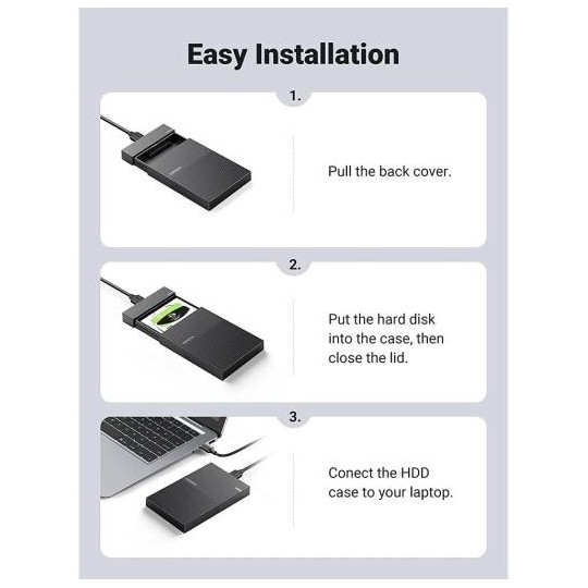 UGREEN 2.5 Inch Hard Drive Enclosure with Micro USB to USB-A Cable 5G - CM471 - 30725