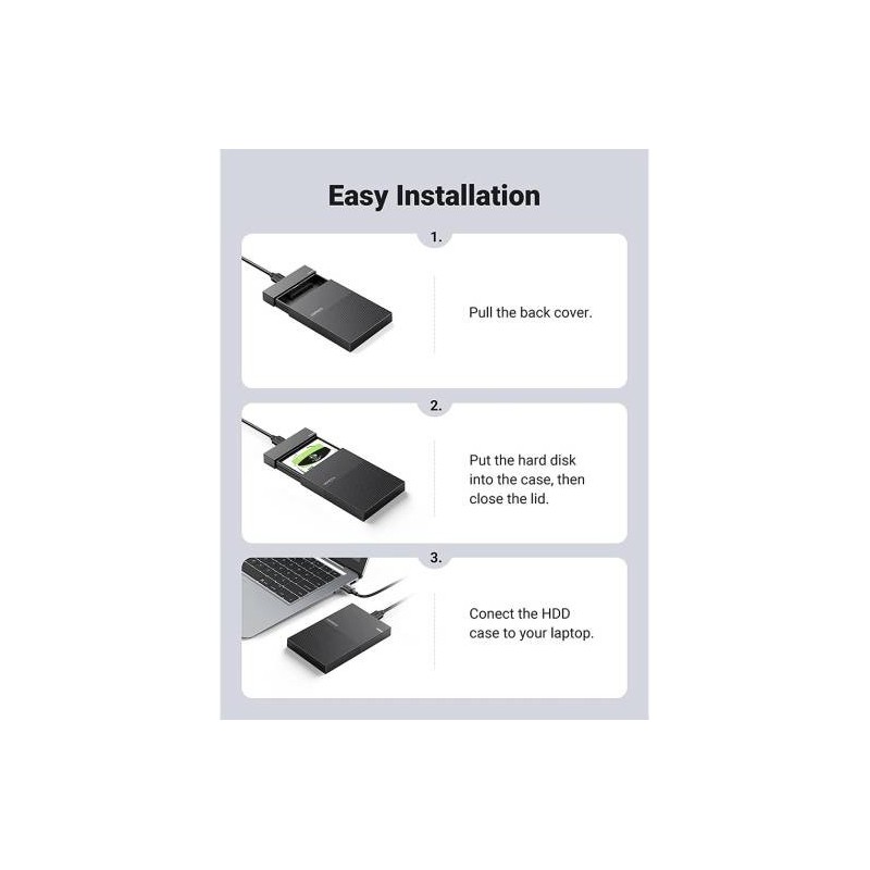UGREEN 2.5 Inch Hard Drive Enclosure with Micro USB to USB-A Cable 5G - CM471 - 30725